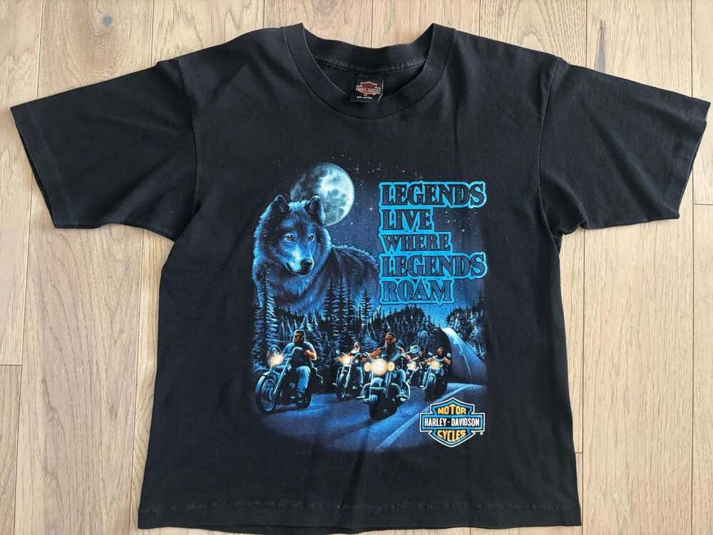Vintage 1991 Harley Davidson Legends Live T-Shirt Size M Black Wolf